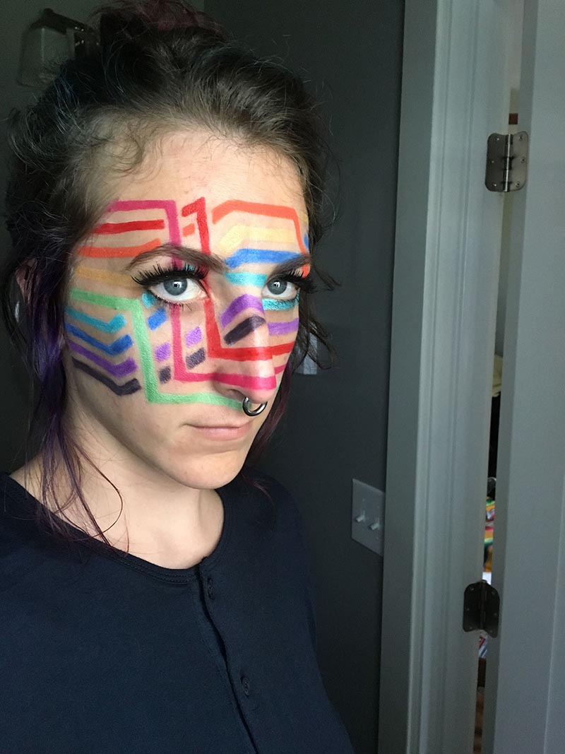 stephanie has an image portraying insertion sort painted on her face