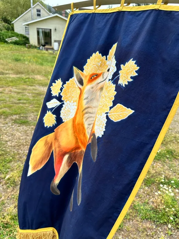 jumping fox banner waving in the wind