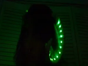 Rams horns with stripes of LEDs that cycle through green and red animations