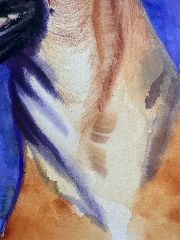 detail of neck, less detail with more emphasis on watercolor