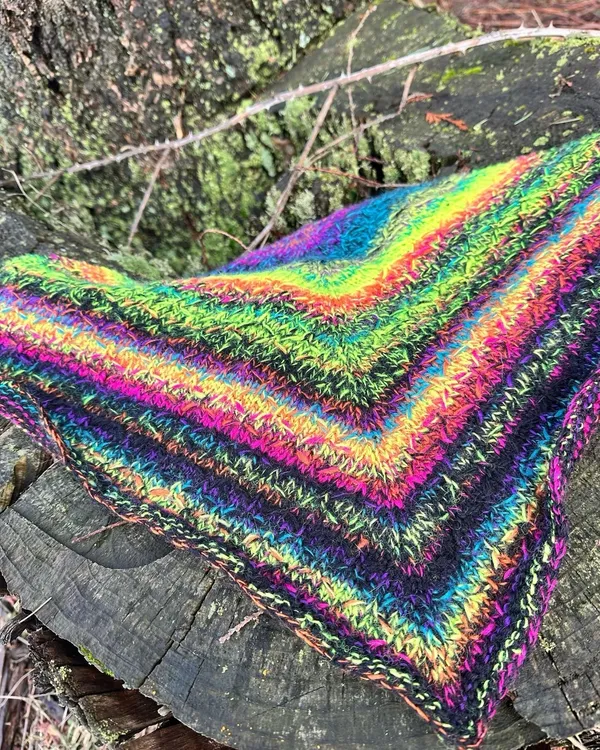 full scraf, showing variegated rainbow stripes